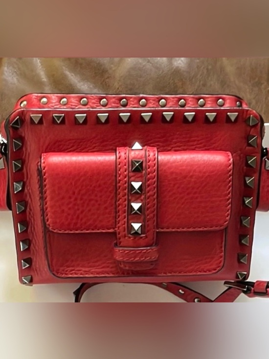 Valentino Handbags - NEW VALENTINO Rockstud Red Pebbled Leather Crossbody Camera Bag Studded RARE!